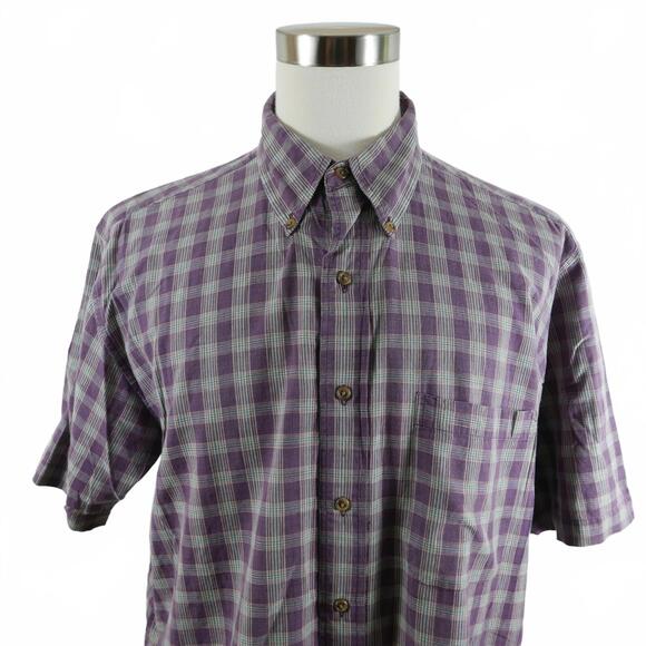 Jos. A. Bank Other - Jos A Bank Mens Cotton Button Down Purple Plaid Shirt Large Short Sleeve